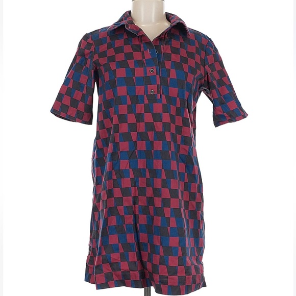 Dusen Dusen Dresses & Skirts - Dusen Dusen Red and Blue Polo Shirt Mini Dress Double Check Red Blue Purple M